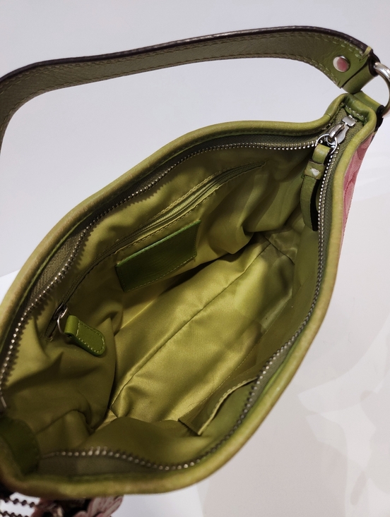 RARE Vtg Coach Mini Bleecker Pink Green Patchwork Bag F14725 + Flower Charm - Picture 3 of 16